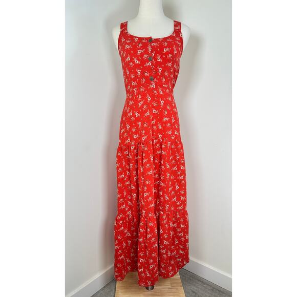 Red Floral Sleeveless Maxi Dress Flowy Boho Gyspy Summer Womens S - Picture 1 of 5